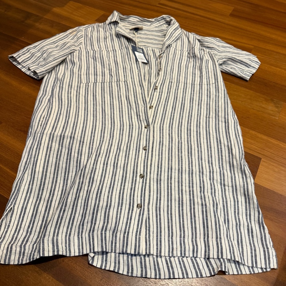 SOLD NWT *FLAW* Universal Thread Linen Blend Stripe Shirt Dress XS Button